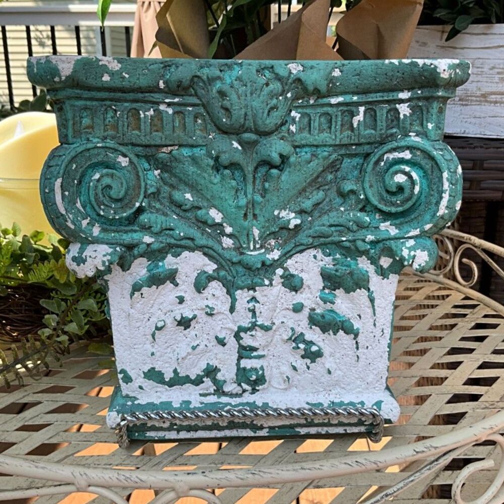 Gorgeous antique plaster column piece; chippy green paint wall hanging vintage